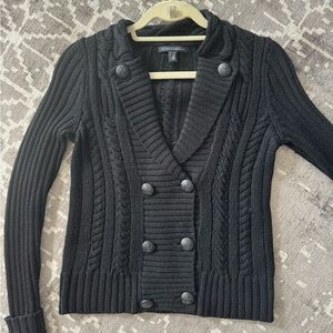 EUC Banana Republic 100% Merino Wool cableknit sweater double breasted buttons